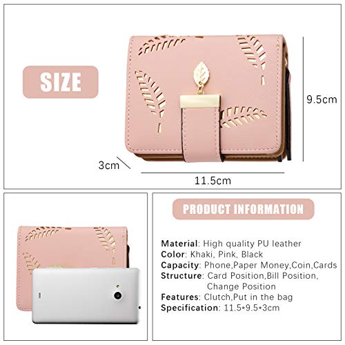 Aoliandatong Pink Vegan Leaf Wallet, Small Bifold Designer Handbag