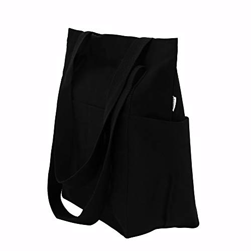 Black designer handbag with exterior pockets, XL durable