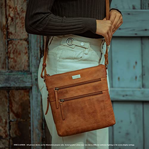 ASSOTS Women's Genuine Leather Crossbody Bag - Tan Distressed