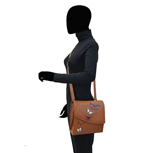 Anuschka Butterfly Honey Leather Flap Messenger Crossbody