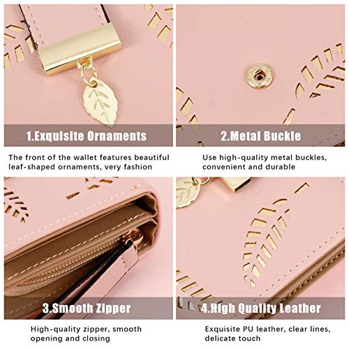 Aoliandatong Pink Vegan Leaf Wallet, Small Bifold Designer Handbag