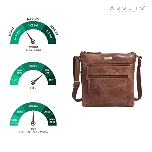 ASSOTS Women's Genuine Leather Crossbody Bag - Tan Distressed