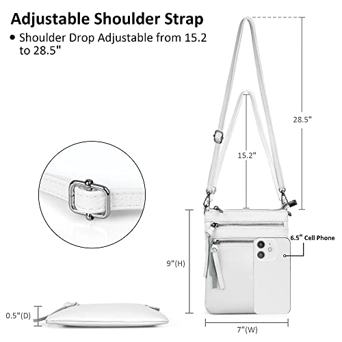 White Crossbody Designer Leather Handbag with Multiple Pockets