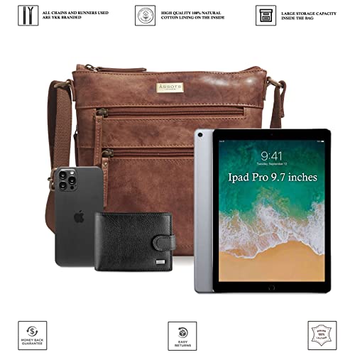 ASSOTS Women's Genuine Leather Crossbody Bag - Tan Distressed