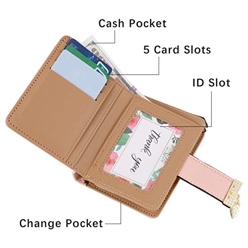 Aoliandatong Pink Vegan Leaf Wallet, Small Bifold Designer Handbag