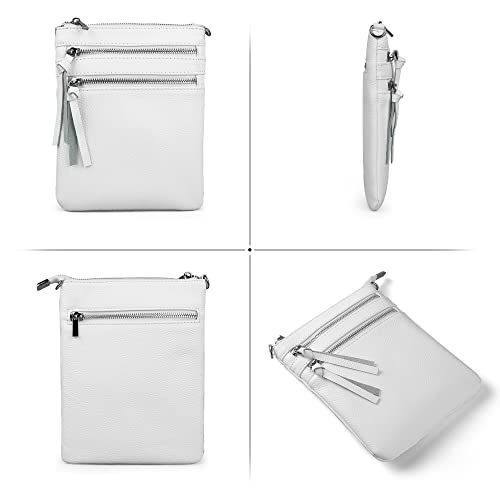 White Crossbody Designer Leather Handbag with Multiple Pockets