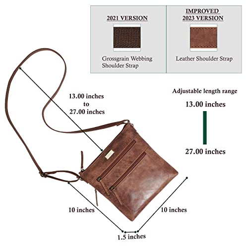 ASSOTS Women's Genuine Leather Crossbody Bag - Tan Distressed