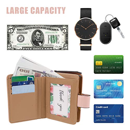 Aoliandatong Pink Vegan Leaf Wallet, Small Bifold Designer Handbag
