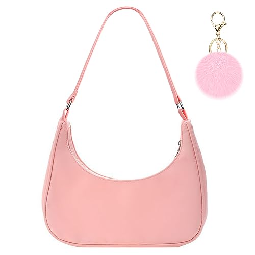Nylon Y2k Shoulder Bags with Pom Pom Keychain