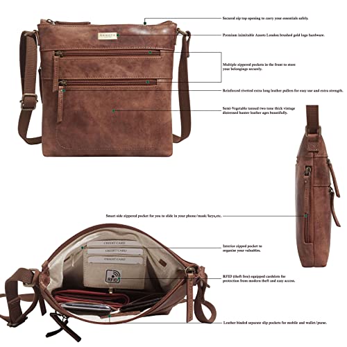ASSOTS Women's Genuine Leather Crossbody Bag - Tan Distressed