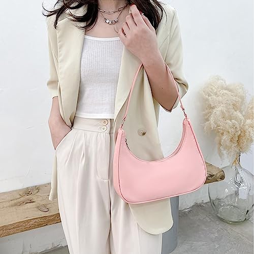 Nylon Y2k Shoulder Bags with Pom Pom Keychain