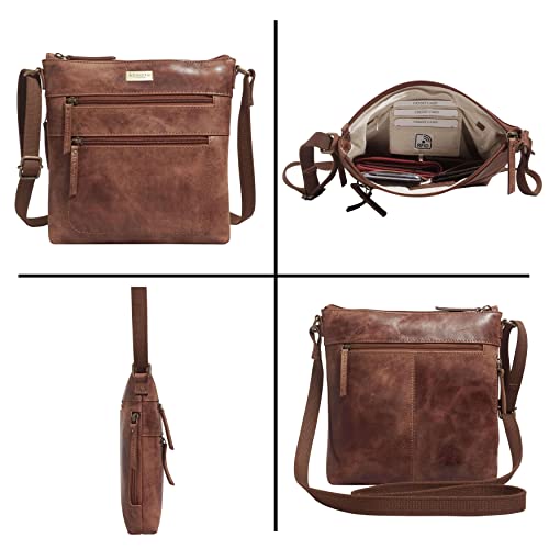 ASSOTS Women's Genuine Leather Crossbody Bag - Tan Distressed