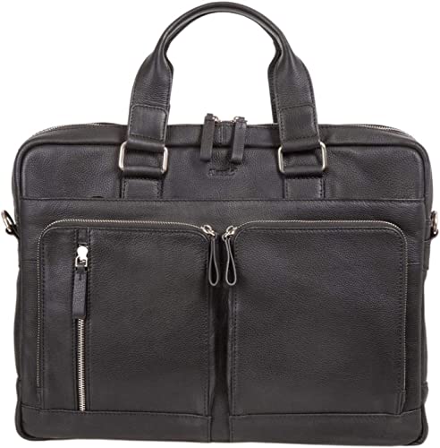 Alassio Genuine Leather Black Briefcase with Bicycles/Laptop Function