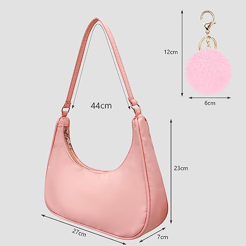 Nylon Y2k Shoulder Bags with Pom Pom Keychain