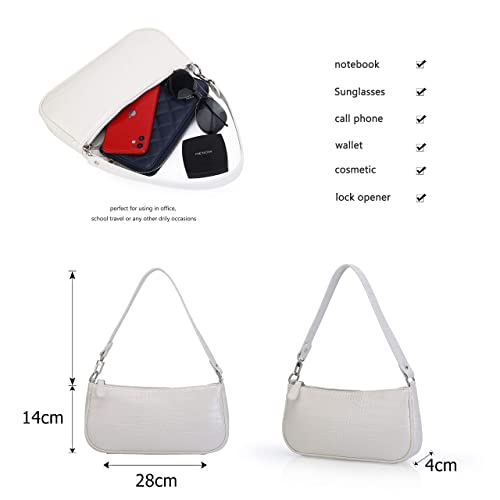 Retro Classic Shoulder Tote - Ladies' White Clutch