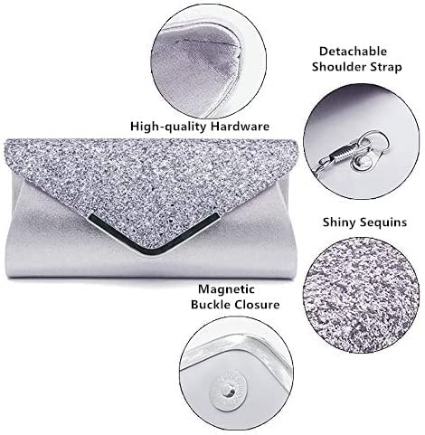 Konluesr Silver Sequin Clutch Bag