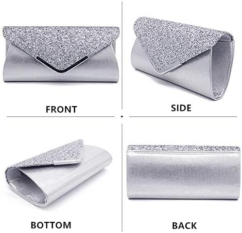 Konluesr Silver Sequin Clutch Bag