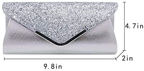 Konluesr Silver Sequin Clutch Bag