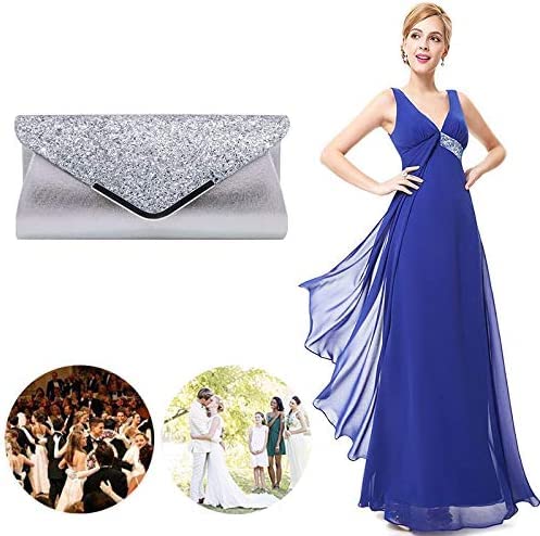 Konluesr Silver Sequin Clutch Bag
