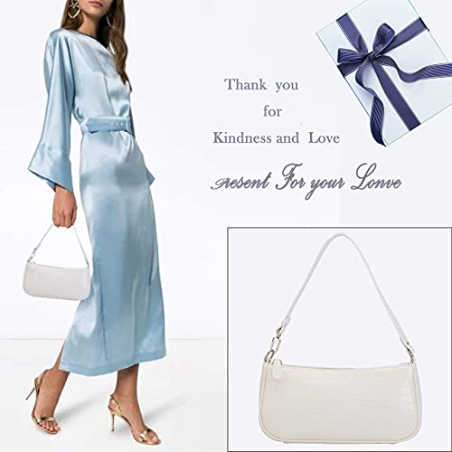 Retro Classic Shoulder Tote - Ladies' White Clutch