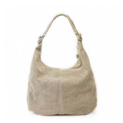 LeahWard Beige Italian Suede Leather Large Shoulder Handbag