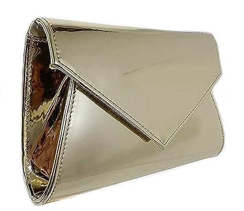 LeahWard Gold Patent Envelope Clutch Designer Handbag