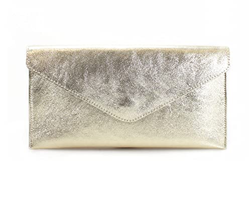 Italian Suede Leather Envelope Clutch with Straps (Gold)
