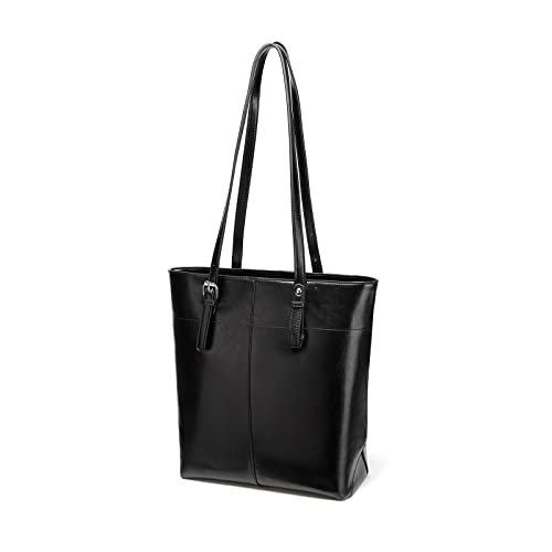 Miss Lulu Handbag Women Black Genuine Leather Handbag Adjustable Shoulder Strap Shoulder Bag Concise Crossbody Bag Vintage Texture Tote Bag