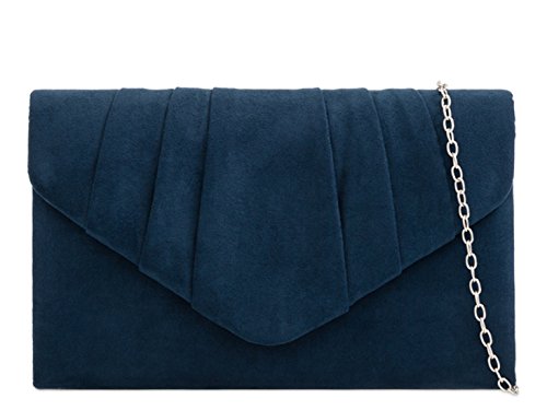 LeahWard Women's Navy Suede Clutch Wedding Purse
