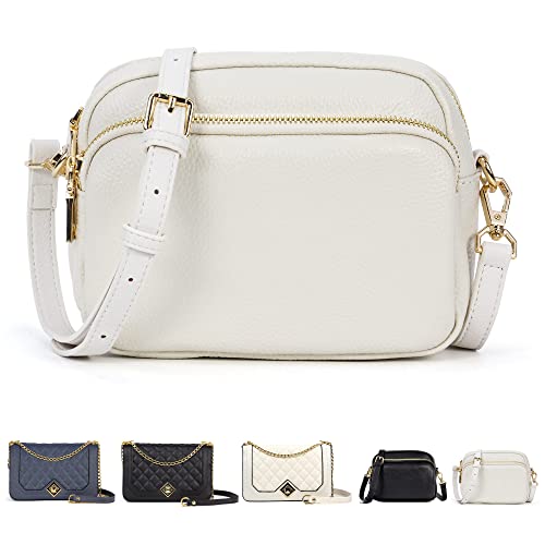 White Leather Crossbody Handbag for Women, Travel Purse