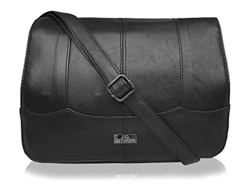 Quenchy London Triple Section Leather Crossbody Handbag - Black