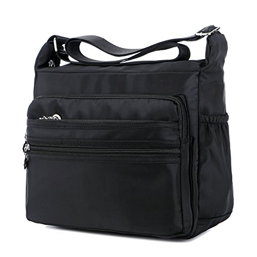 SHINLEY Black Nylon Multi-Pocket Crossbody Designer Handbag