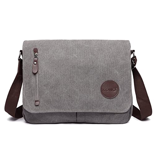 Canvas Laptop Messenger Bag for Men - Grey