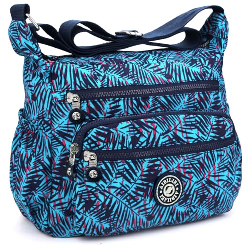 AIBILIEI Women's Blue Nylon Messenger Shoulder Handbag