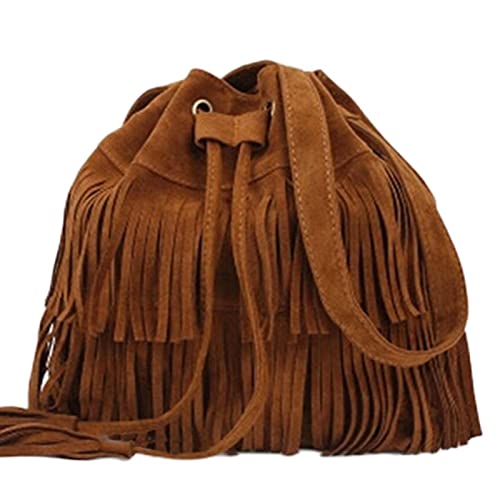 POHOVE Women Suede Fringe Shoulder Handbag - Brown