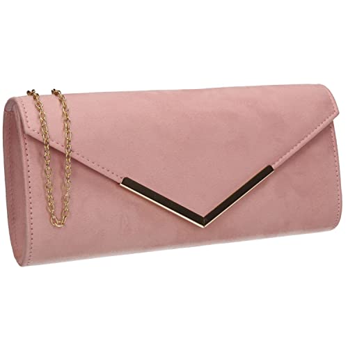 SwankySwans Pink Faux Suede Envelope Clutch Bag