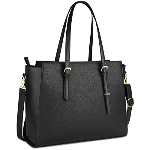 Black Leather Designer Laptop Shoulder Bag for Women