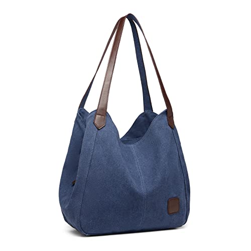 KONO Damen Vintage Canvas Schultertasche Umhängetasche (Navy)