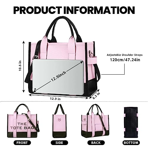 Pink PU Leather Tote Bag with Removable Strap