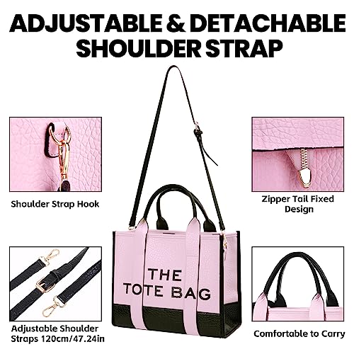 Pink PU Leather Tote Bag with Removable Strap
