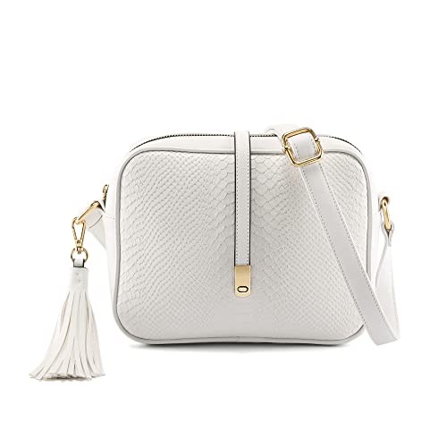 Faletony Women's Leather Snakeskin Crossbody Handbag with Tassel