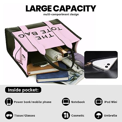 Pink PU Leather Tote Bag with Removable Strap