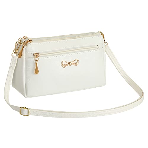 FULEI White Soft PU Leather Small Crossbody Shoulder Bag