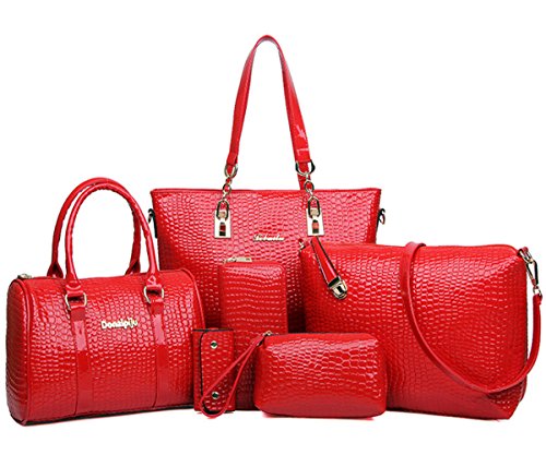 FiveloveTwo 6-Piece Designer Handbag Set in Red