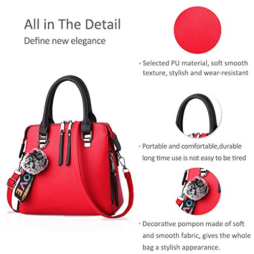 NICOLE&DORIS Red Leather Designer Shoulder Tote Bag