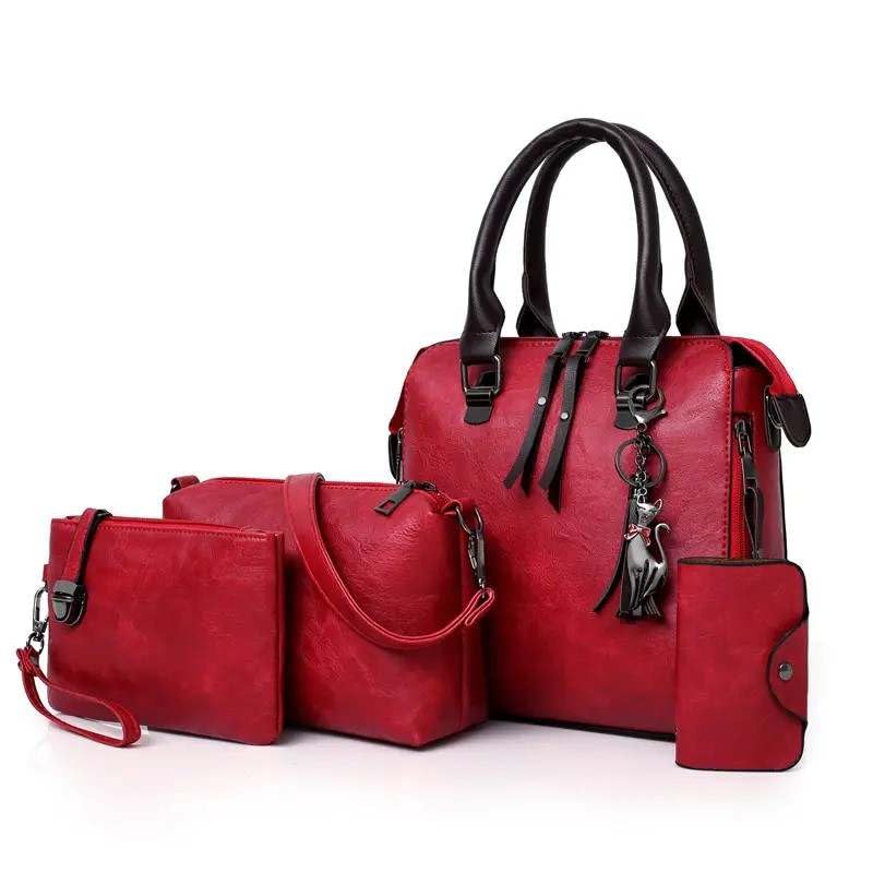 MaberLondon Women’s 4-Piece Designer Handbag Set (Red)