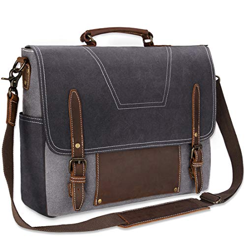 Waterproof Leather Messenger Bag for Men - Grey