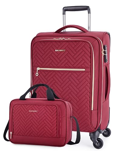 BAGSMART Red Designer Carry-On Suitcase with Spinner Wheels