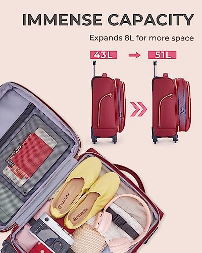BAGSMART Red Designer Carry-On Suitcase with Spinner Wheels