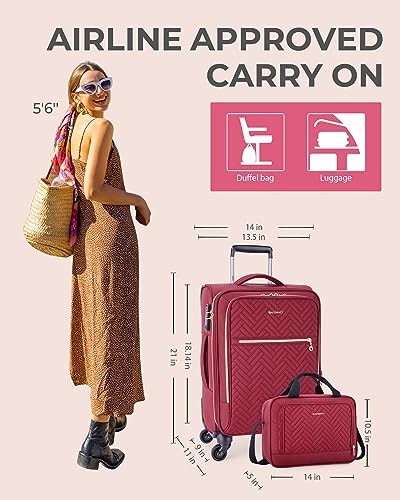 BAGSMART Red Designer Carry-On Suitcase with Spinner Wheels